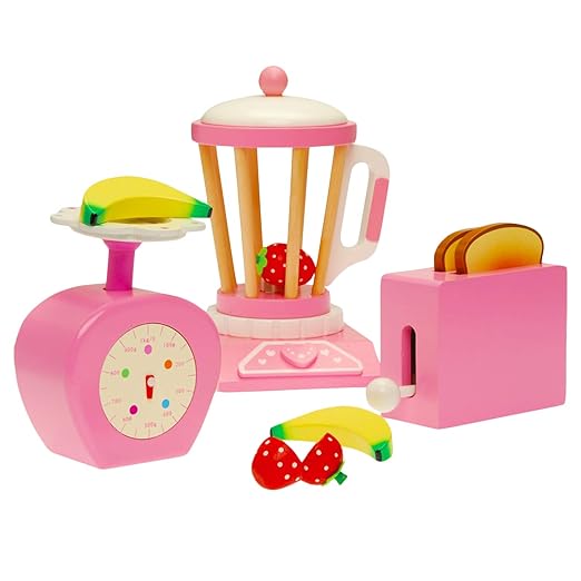 Constructive Playthings 5097877 Wood Pretend Play Kitchen Accessory Set with Scale, Toaster and Blender/13 Piece, Grade: Kindergarten to 3