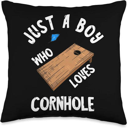 Just A Boy Who Loves Cornhole Game Tossing Bag Team Throw Pillow, 16x16, Multicolor