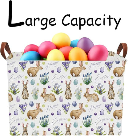 NTAOHAMPER Rectangular Easter Eggs Basket Empty,Toys Storage Bin with Handles,Baby Room Decor,Gift Basket(Watercolor Eggs)