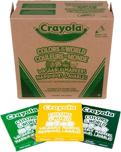 Crayola Colors Of The World Classpack (240 Ct), Bulk Skin Tone Washable Markers, School Supplies For Teachers, Individual Marker Boxes