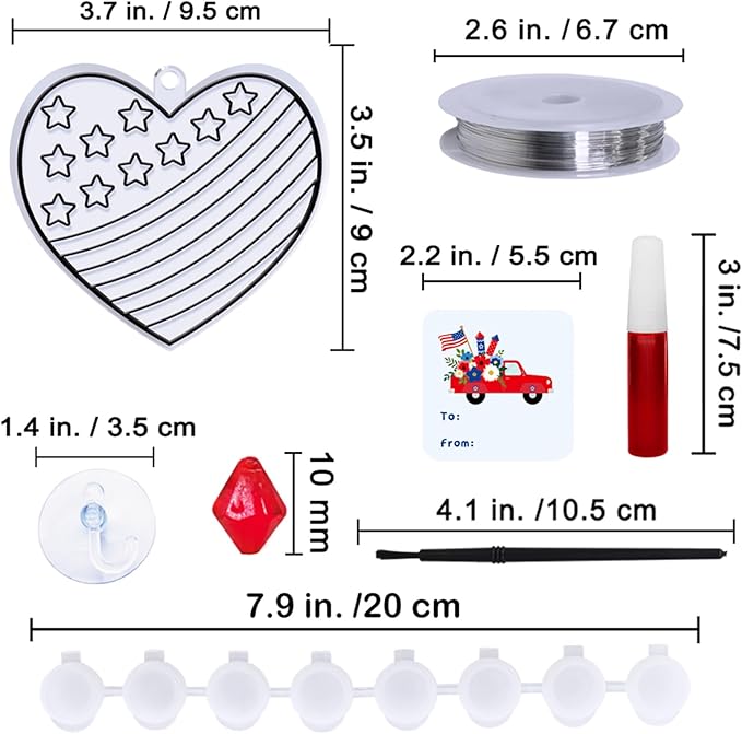 24 Sets Patriotic Suncatcher Ornaments Decoration DIY Window Paint Art Stickers Craft Kit American Heart Star Butterfly Suncatchers for Kids Classroom Patriotic 4th of July Activity Party Art Project