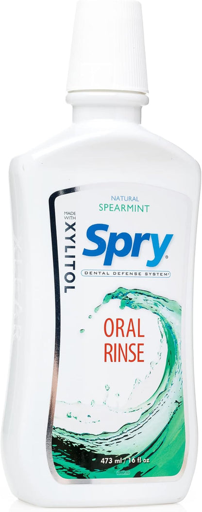 Spry Xylitol Mouthwash Fluoride Free, Oral Rinse with Enamel Support, Natural Spearmint - 16 fl oz (Pack of 2)