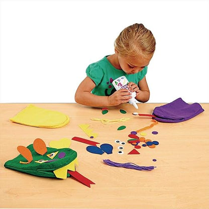 Colorations Felt Imaginary Hand Puppet Craft Kit for Kids, Makes 12 Puppets, Googly Eyes, Dragons, Dramatic Play, Imagination, Creatures, Role Play, Learning, Creativity (HPUPKIT)