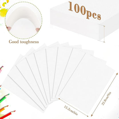 100PCS 9x6 Watercolor Paper Bulk, 140lb/300g Cold Press Thick Water Color Paper Pad for Child Adult, White Art Paper for Drawing Painting Markers Gouache, Textured Cotton Paper Sheets