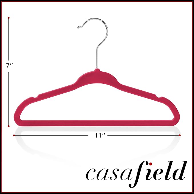 Casafield 50 Velvet Baby Hangers - 11" Size for Infant & Toddler Clothes - Pink