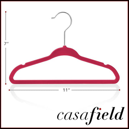 Casafield 50 Velvet Baby Hangers - 11" Size for Infant & Toddler Clothes - Pink