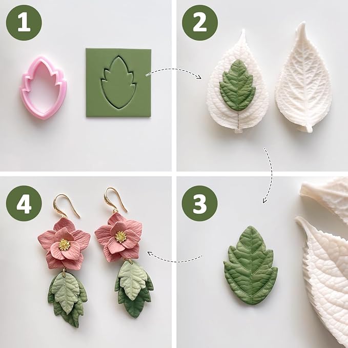 Keoker Leaf Clay Cutters Set, 7 Shapes Polymer Clay Leaf Cutters with Polymer Clay Press Mold, Polymer Clay Earring Molds, Spring Polymer Clay Earring Cutters, Polymer Clay Earring Tools