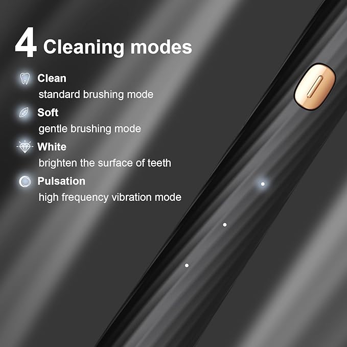 Electric Toothbrush for Adults and Kids, Sonic Electric Toothbrush, 4 Modes and 2 Minute Timer, 30000-45000VPM Power Toothbrush, IPX8, One Charge for 90 days 8 Replacement Head, Christmas Gift (Black)