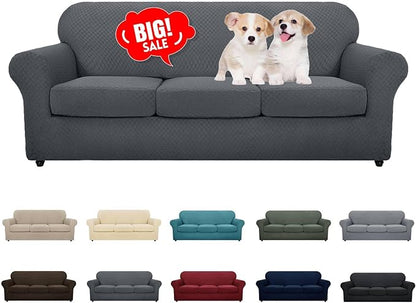 MAXIJIN 4 Piece Jacquard Extra Large Couch Covers for 3 Cushion Couch Super Stretch Non Slip Couch Cover for Dogs Pet Friendly Sofa Slipcover Furniture Protector (Oversized Sofa, Dark Gray)