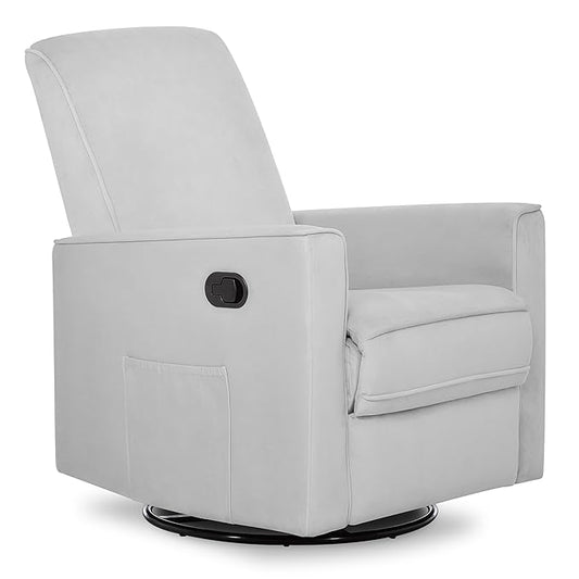 Evolur Raleigh Glider in Grey, Upholstered Plush Seating 360° Swivel Glider Rocking Chair, FSC Certified, Greenguard Gold & JPMA Certified Nursery Glider Recliner