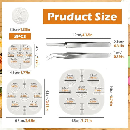 Polymer Clay Molds Set, 3 Sizes Mushroom Polymer Clay Silicone Mold with 2 Stainless Steel Tweezers for DIY Earring Jewelry Making Model Crafting (Color:Multicolor)