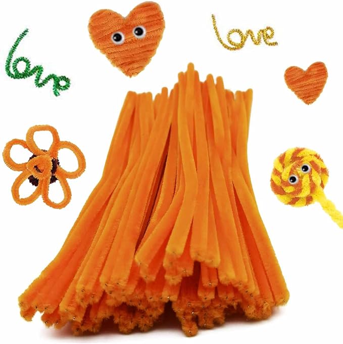 Cldamecy 100 pcs Orange Pipe Cleaners with 20 pcs Googly Eyes,Chenille Stems for Craft Project,Craft Pipe Cleaners for DIY Projects,Arts and Holiday Decoration