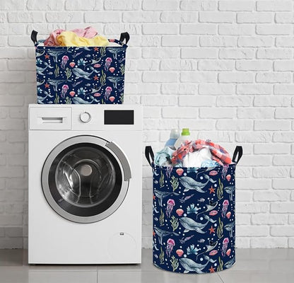 NTAOHAMPER Laundry Hamper, Laundry Basket, Nursery Hamper, Waterproof Storage Bin, Clothes Organizer Basket, Room Decor(Watercolor Ocean)
