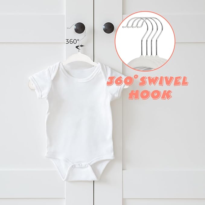 Kids Velvet Hangers 30 Pack, 11 Inch Size Non-Slip Baby Hangers, Space-Saving Nursery Hangers, Perfect Infant/Toddler Clothes Hangers for Daily Use(White)