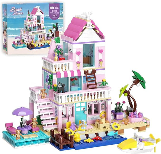 MindBox Girls Seaside Villa Building Blocks,812pcs Beach House Building Toys for Kids Age 8+，Mini Brick