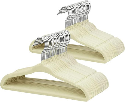 ManGotree 10.95" Baby Velvet Hangers, Non-Slip Infant Coat Hangers, Ultra-Thin Toddler Felt Hangers with 360° Swivel Hook, Space Saving Children's Hangers for Kids Clothes, 48 Pack (Beige)