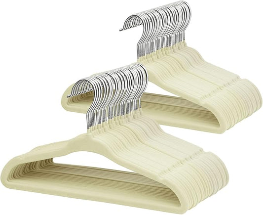 ManGotree 10.95" Baby Velvet Hangers, Non-Slip Infant Coat Hangers, Ultra-Thin Toddler Felt Hangers with 360° Swivel Hook, Space Saving Children's Hangers for Kids Clothes, 48 Pack (Beige)