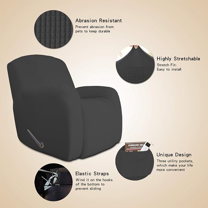 Easy-Going Oversized Recliner Stretch Sofa Slipcover Sofa Cover 1 Piece Furniture Protector Couch Soft with Elastic Bottom Kids,Polyester Spandex Jacquard Small Checks(Oversize Recliner,Dark Gray)