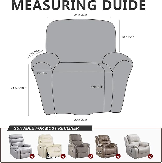 Leather Like Recliner Chair Covers Heavy Duty, 4 Pieces Lazy Boy Recliner Cover for Recliner Chair, Leather Cover for Recliner slipcovers Washable for Pets (Dark Green)