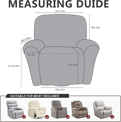 Leather Like Recliner Chair Covers Heavy Duty, 4 Pieces Lazy Boy Recliner Cover for Recliner Chair, Leather Cover for Recliner slipcovers Washable for Pets (Black)