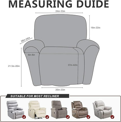 Leather Look Recliner Chair Covers Stay in Place 4-Piece Lazy Boy Recliner Slipcovers for Reclining Chair Furniture Protector Spandex Fabric Washable (Large, Dark Brown)