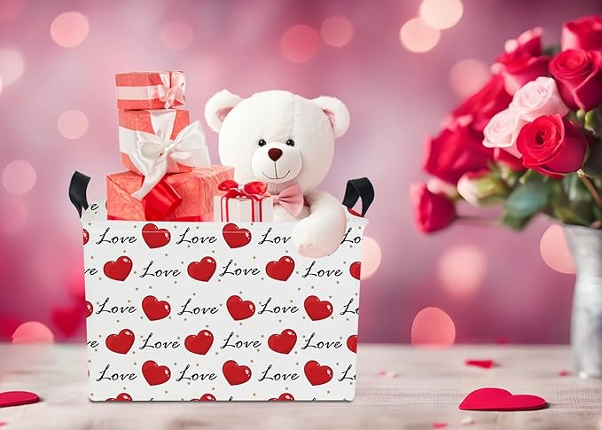 NTAOHAMPER Rectangular Storage Basket Empty,Storage Bin with Handles,Room Decor,Gift Basket,Book Box(Heart)
