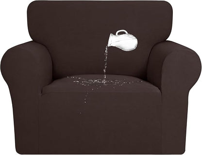 PureFit 100% Dual Waterproof Couch Cover Slipcovers for Couches and Sofas - Stretch Non Slip Fleece Sofa Covers Washable, Leakproof Furniture Protector for Kids, Pets, Dog (Chair, Chocolate)