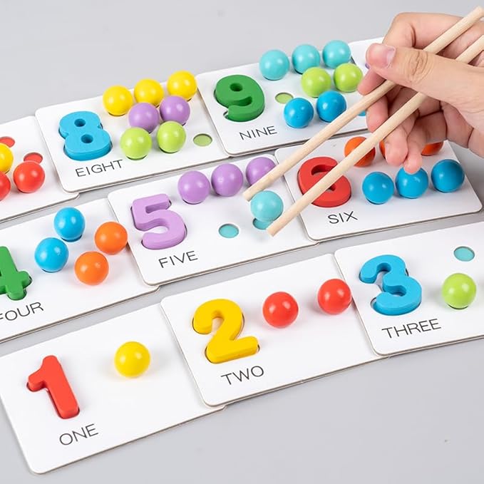 Fine Motor Toys，Wooden Peg Board Bead Game for Toddlers - Rainbow Stacking, Color Sorting & Counting Toys | Fine Motor Skills Development | Math Learning Games for 3 4 5 Years Old