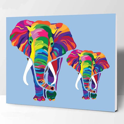 Elftoyer Paint by Numbers for Kids & Adults & Beginner, DIY Canvas Painting Gift Kits for Home Decoration - Colorful Elephants 12 x 16 inch (Wooden Frame)