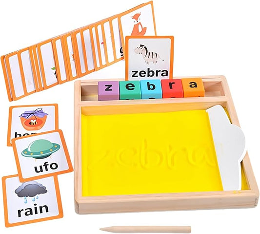 Wooden Sand Writing Tray – Educational Sand Tray for 3 Year Old Kids with Cards, Blocks & Pen – Trace Letters, Numbers & Draw – Perfect Preschool & Classroom Gift.