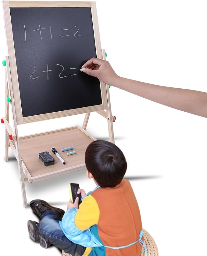 JTLB 2 in 1 Double Side Baby Kids Child Standing Art Wooden Drawing Board