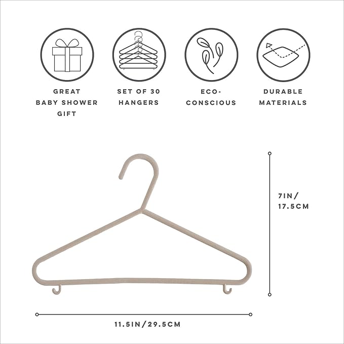 3 Sprouts Sustainable Wheat Straw Plastic Toddler & Kids Hangers – Pack of 30 Infant Baby Clothes Hangers for Closet Organization – Small Children's Hanger for Nursery - Speckled Beige
