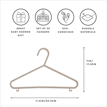 3 Sprouts Sustainable Wheat Straw Plastic Toddler & Kids Hangers – Pack of 30 Infant Baby Clothes Hangers for Closet Organization – Small Children's Hanger for Nursery - Speckled Beige