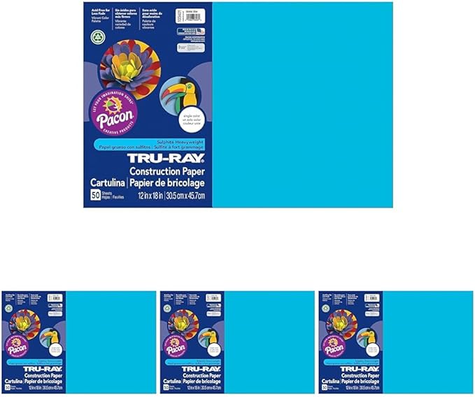 Pacon Construction Paper 76lb 12"x18" 50/PK Atomic Blue (Pack of 4)