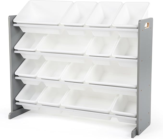 Humble Crew Supersized Toy Storage Organizer with 16 Removable Bins, Grey/White – Large Toy Storage for Toddlers Ideal for Kids' Rooms, Playrooms, and Nurseries - Modern Toy Bins for Kids