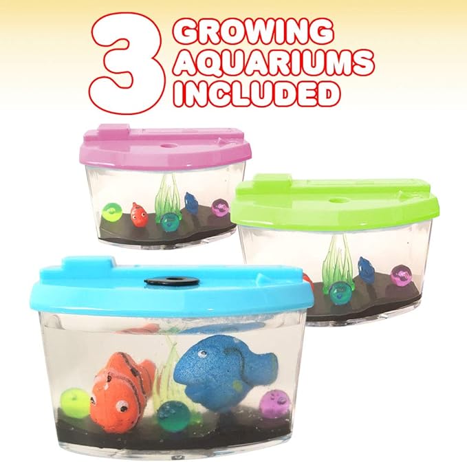 ArtCreativity 3 Inch Growing Aquarium Toy for Kids - Set of 3 - Fish Grow 5X Bigger in Water - Fun Expanding Animals - Best Gift Idea, Birthday Party Favor for Boys and Girls - Assorted Neon Colors