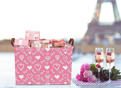 NTAOHAMPER Rectangular Storage Basket Empty,Collapsible Gift Basket with Handles,Heart Print Basket, Books Box,Room Decor(Lovely Heart)