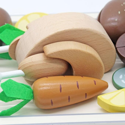 Thanksgiving Turkey Chicken Toy Wooden Play Food for Little Kids, Pretend Play Food Toys for Children, Great Wooden Kitchen Accessories Toys Lunch Set for 3, 4, 5 Year Old Girls and Boys