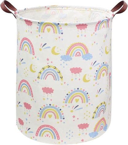 ESSME Rainbow laundry basket,Collapsible Kids Laundry Hamper with Waterproof PE Coating,Girls Hamper Nursery Hamper for Girls Room Decor,Toy storage,Gift Basket.(Rainbow)