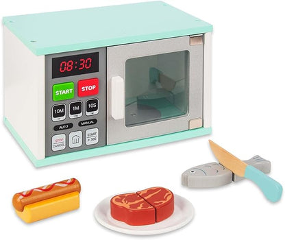 Toddler Play Kitchen Toys, Wooden Microwave Oven with Light and Realistic Sound, Pretend Play Kitchen Accessories, Learning Toy Birthday Gifts for Boys Girls 3-8 Year Old