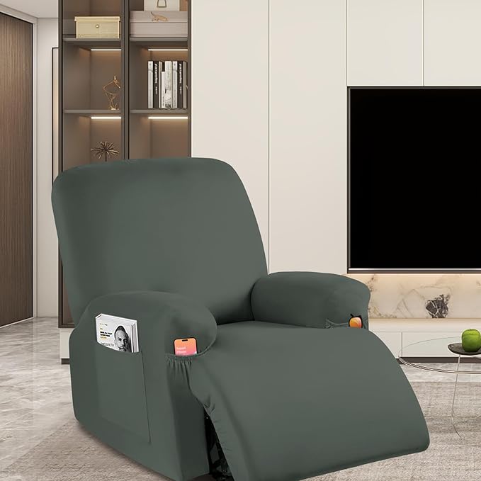 Soft Spandex Recliner Chair Covers, 4 Pieces Lazy Boy Recliner Cover for Recliner Chair, Stretch Cover for Recliner slipcovers Good Choice for All Seasons(XL,Grayish Green)