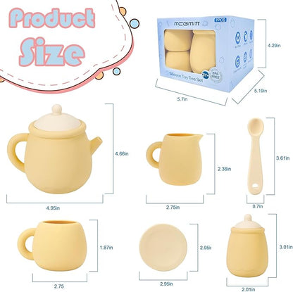 MCGMITT Toy Tea Set, Silicone Tea Party Set for Little Girls Boys, 15 Pcs BPA Free Dishwasher Safe Pretend Tea Set for Toddlers Kids Age 3-6, Non Breakable Cute Toy Kitchen Accessories for Children