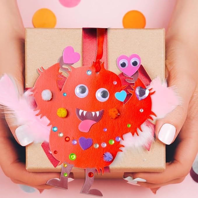 30 Sets Valentines Day Crafts for Kids, DIY Foam Monster Valentine Cards Craft Kit for Kids, Valentines Hanging Decorations Ornament Valentines Activities Supplies for School Classroom Home