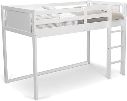 Delta Children Twin Loft Bed with Guardrail and Ladder + Tent [Bundle], White/Chevron