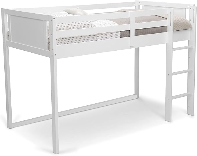 Delta Children Twin Loft Bed with Guardrail and Ladder + Tent [Bundle], White/Chevron