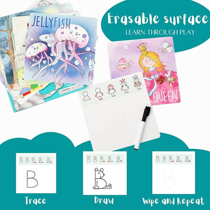 Drawing with Alphabet Learning Letters Tracing ABC Handwriting Toys Set Educational Game Birthday Gift for Preschool Activities Girl Boy 3-6 Years Old Kids