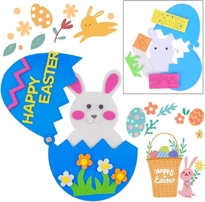 BigOtters Easter Craft Kits, 6PCS DIY Sets Including Hatching Chick Bunny Egg Easter Basket Craft Stick Sign Bunny Wreath and Rabbit Glasses for Kids Favor Classroom Daycare Homeschool Art Decor