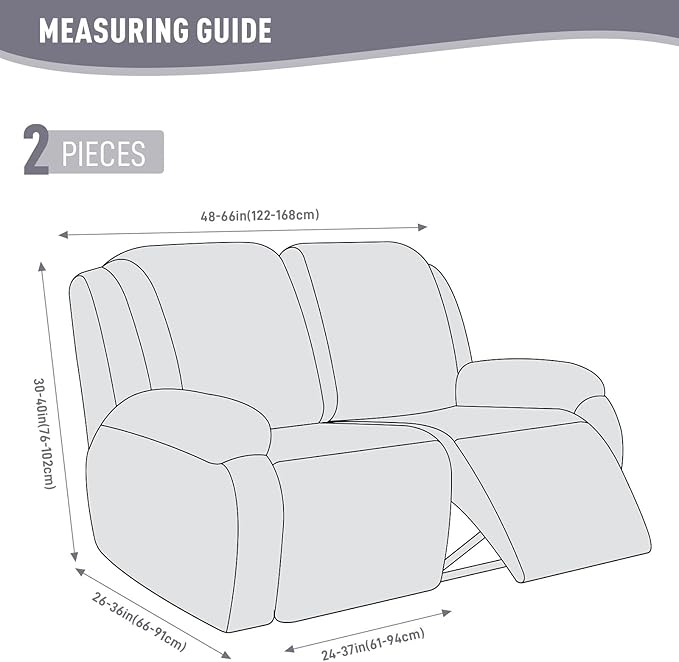 KinCam Recliner Covers, Stretch Reclining Chair Covers, Recliner Sofa Slipcovers Stripe Jacquard Recliner Couch Covers Furniture Protector Covers for Pet Kid (2 Seater, Silver Gray)