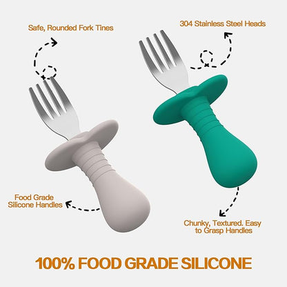 4 Pieces Toddler Forks Baby Forks, Kids Silverware Set with Silicone Handle, 18/8 Stainless Steel Children Safe Forks, BPA Free, Anti-Choke Design, Fork Cutlery Set For Kids
