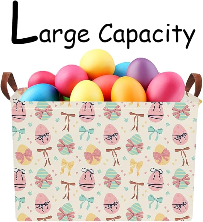 NTAOHAMPER Rectangular Storage Basket Empty,Storage Bin with Handles,Room Decor,Gift Basket,Book Box(Bowknot Easter)